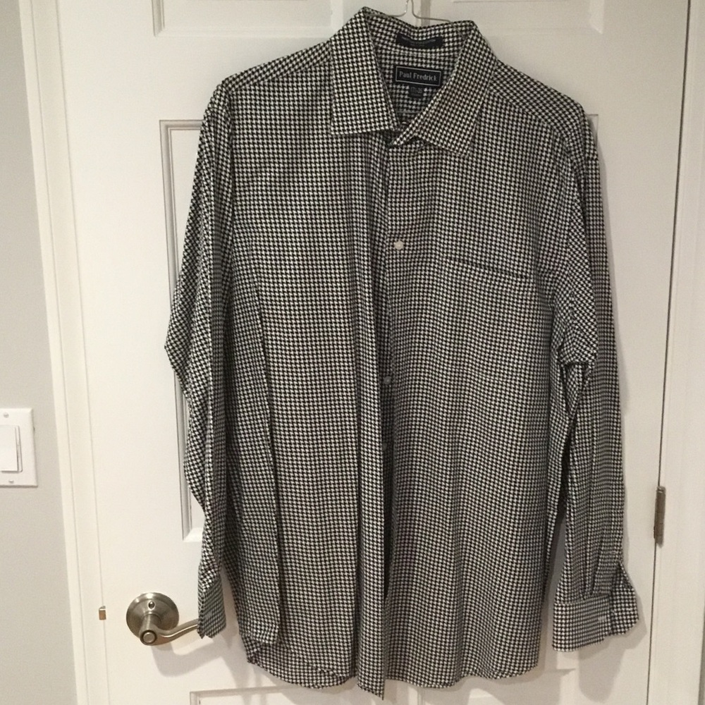 Paul Fredrick Black and White Micro-Check Long Sleeve Dress Shirt